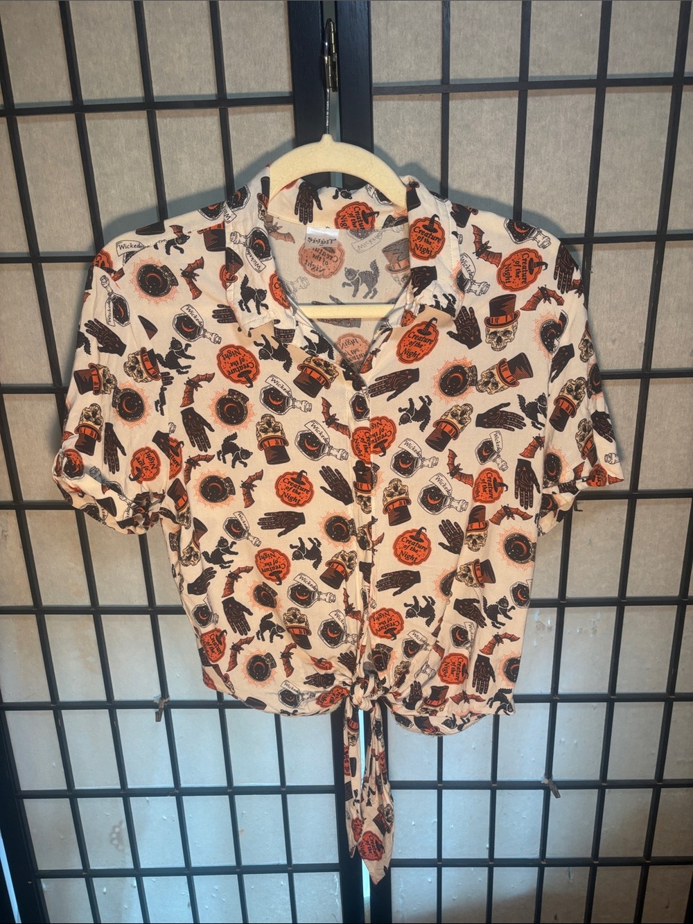 Spirit Halloween Vintage Aesthetic Graphic Button Down Tie-Crop Top